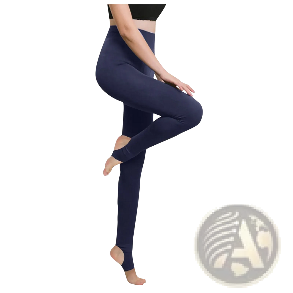 Navy blue women’s fleece lined warm winter leggings with high waist smooth stretchy fabric and ankle cut design