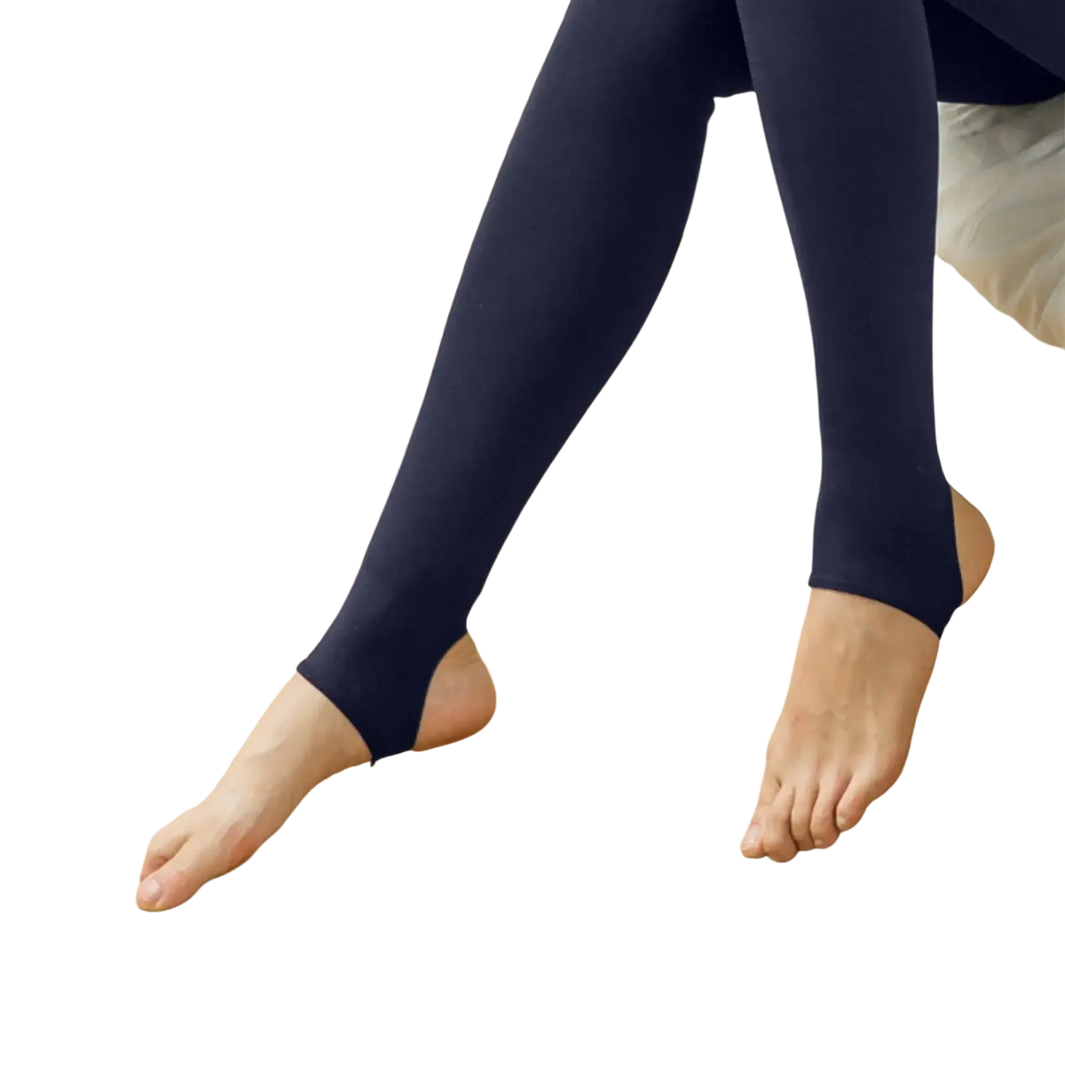 Navy blue fleece lined warm winter leggings with seamless footless design for women shown from front view