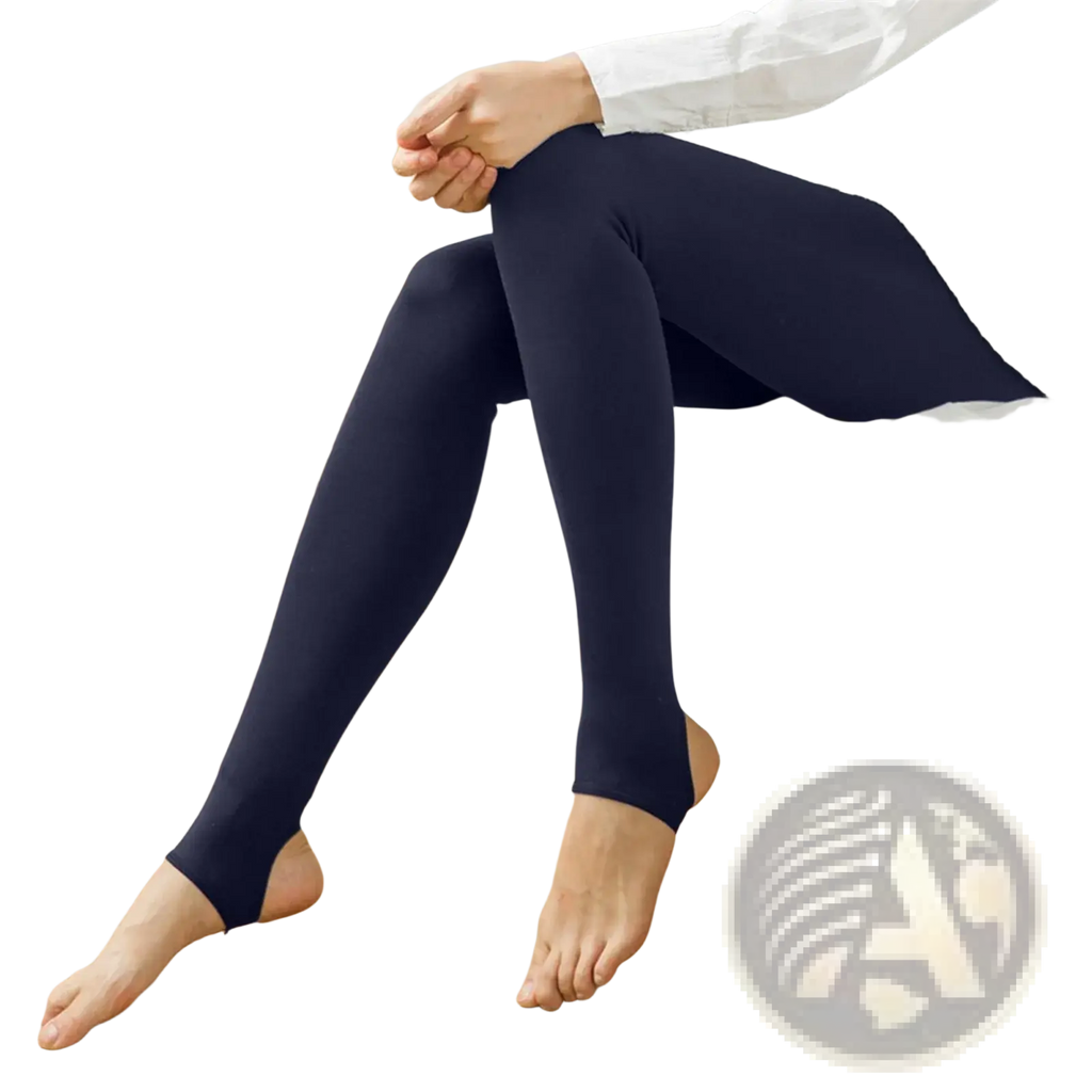 Navy blue seamless fleece lined warm winter leggings with smooth stretchy fabric and ankle-length cut for women