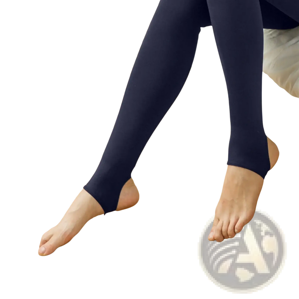 Navy blue fleece lined warm winter leggings with seamless footless design for women shown from front view
