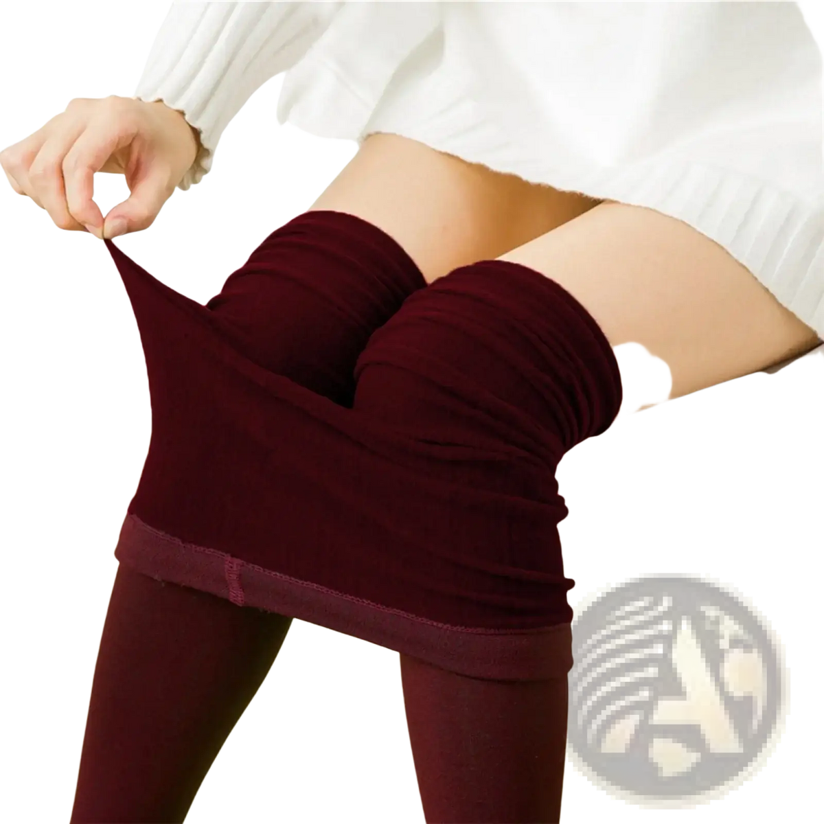 Women’s maroon fleece lined warm winter leggings with soft stretchy fabric and ribbed cuffs for comfort