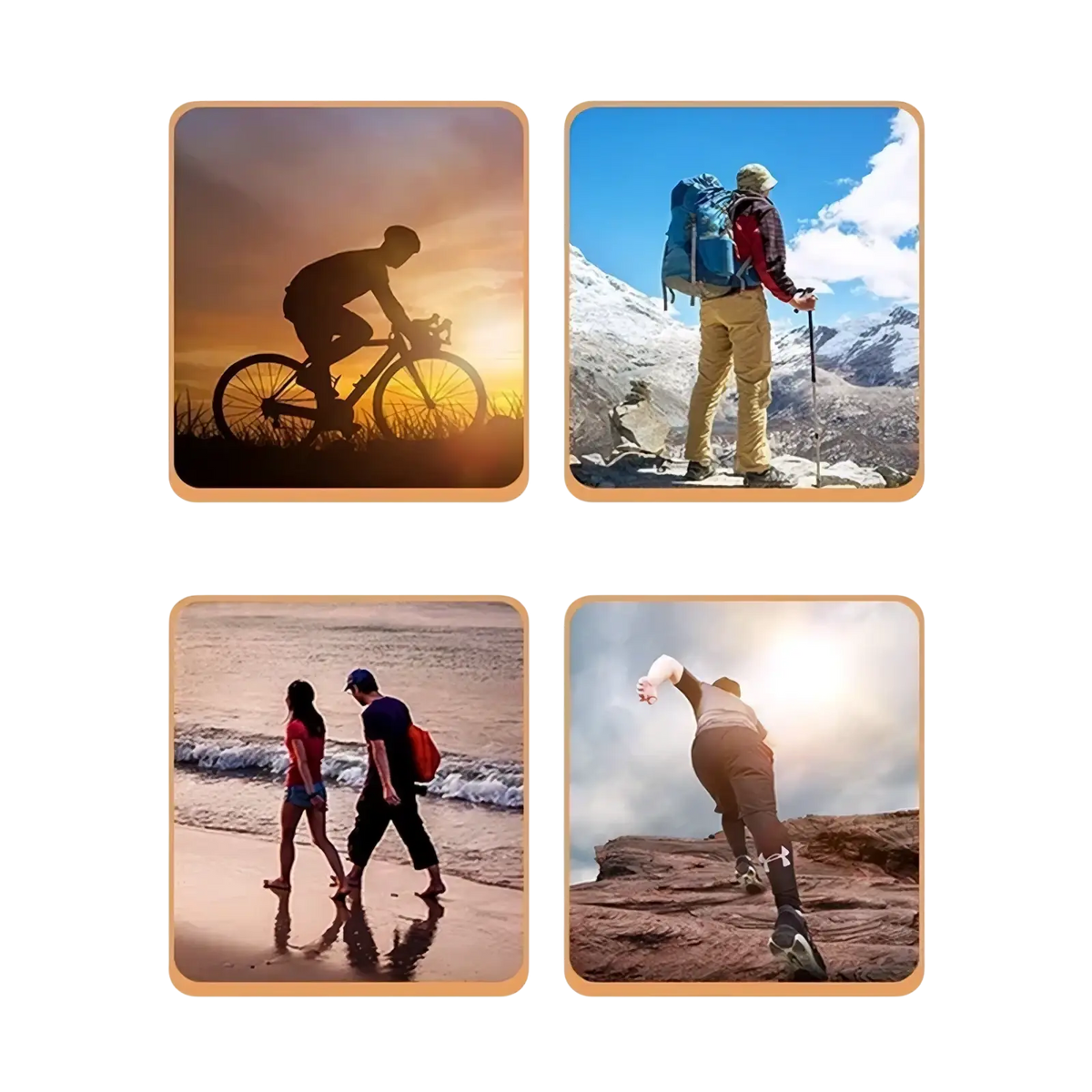 Women winter touch screen warm gloves shown in four outdoor adventure scenes with square borders