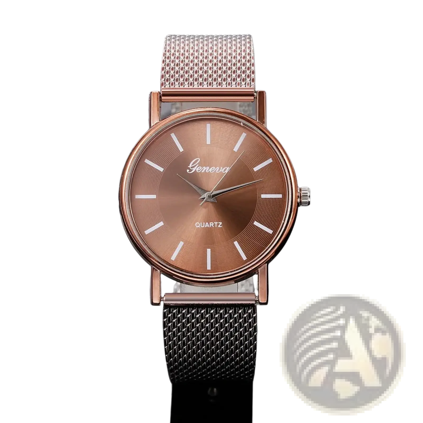 Women’s gold mesh quartz wristwatch with rose gold-toned generva quartz movement and minimalist dial design