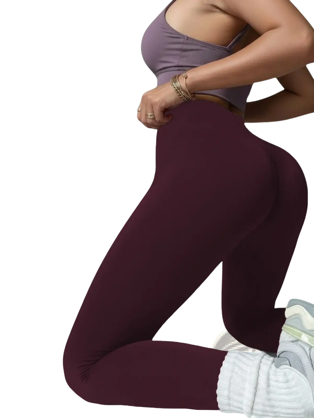 Woman’s maroon high stretch soft leggings in no-see-through fabric designed for running yoga pilates and cycling