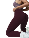 Woman’s maroon high stretch soft leggings in no-see-through fabric designed for running yoga pilates and cycling