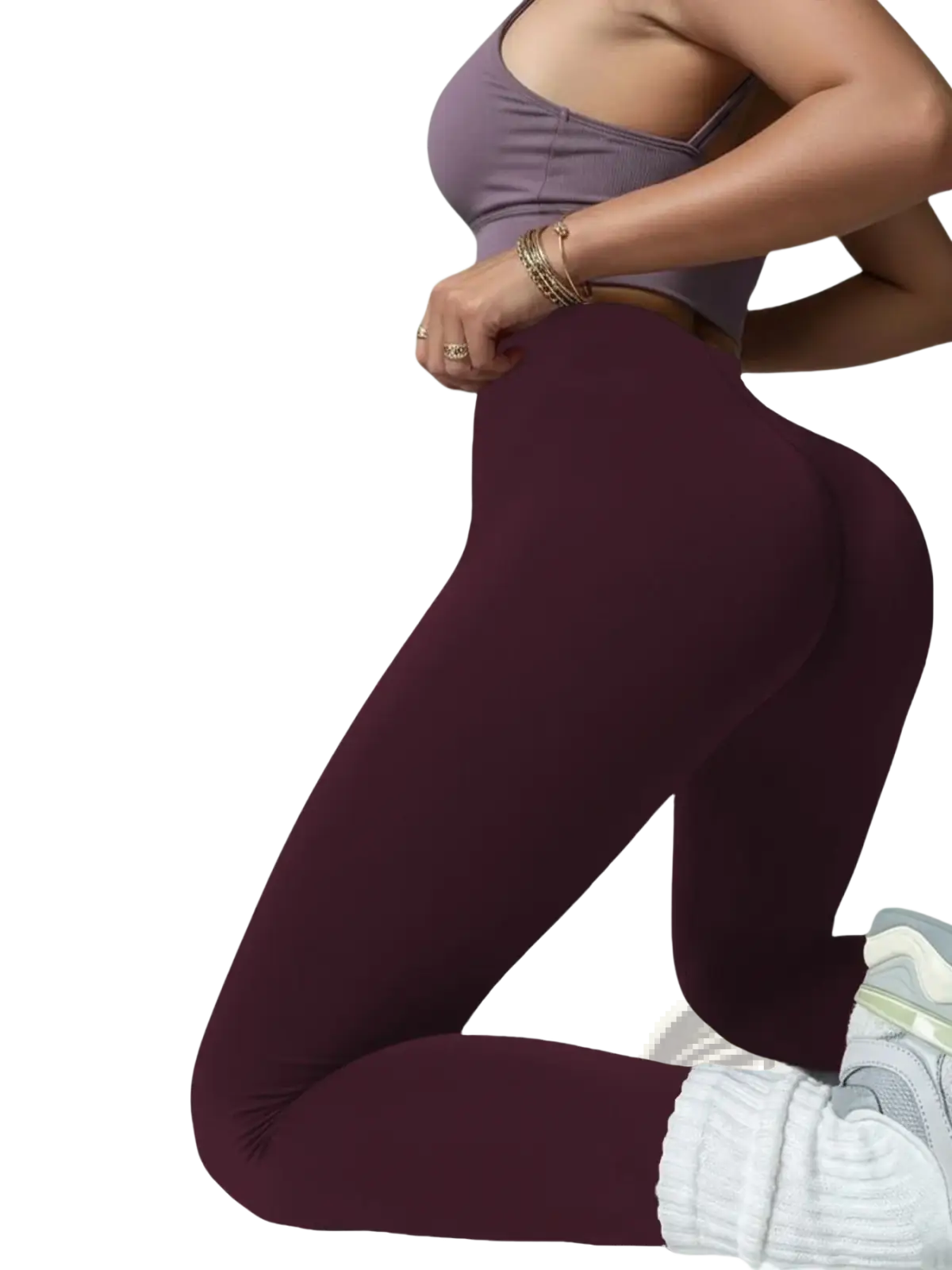Woman’s maroon high stretch soft leggings in no-see-through fabric designed for running yoga pilates and cycling