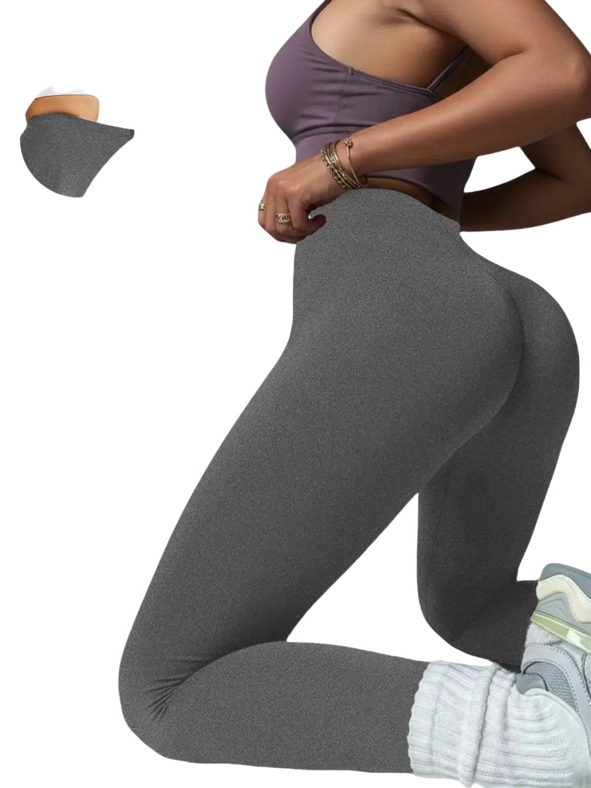 Women’s gray high stretch soft leggings with seamless no see through design ideal for running yoga and pilates