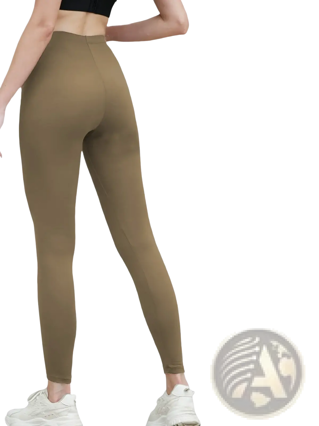 Tan high stretch soft leggings with high waist elastic waistband and snug form fitting design for women