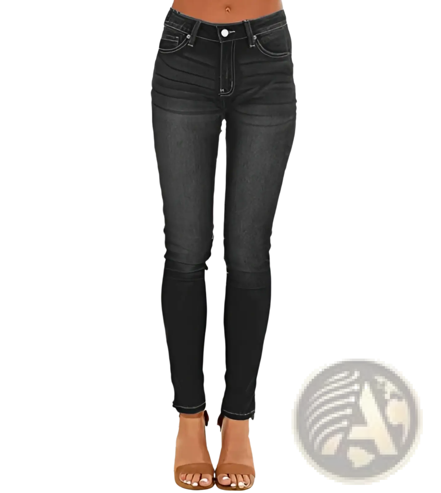 Women’s high-waisted stretch skinny jeans in black denim with slim fit and classic five-pocket design