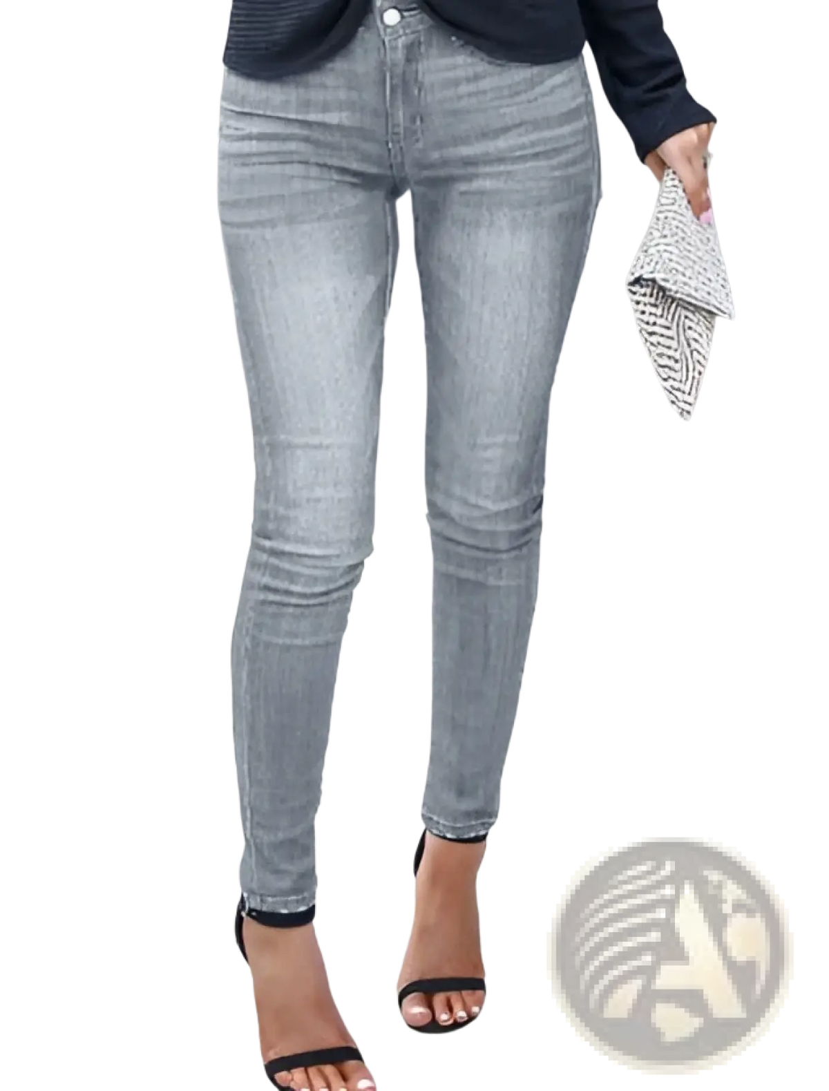 Women’s high-waisted stretch skinny jeans in light-wash denim with subtle fading and a high waist design