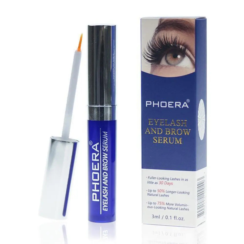 Phoera volumizing and lengthening smudge proof mascara 3g in a sleek blue tube with silver cap and matching box