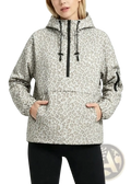 Women’s hooded casual anorak trench coat in light gray leopard print with black zipper and drawstrings
