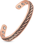 Women’s copper magnetic therapy braided bangle bracelet in rose gold tone with intricate braided copper wire and circular magnets