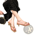 Beige womens kitten heel flip flop sandals with square toe thong design and low block heel for casual wear