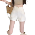 White women’s knit shorts with a high waist and tailored design featuring subtle vertical seams and main fabric composition