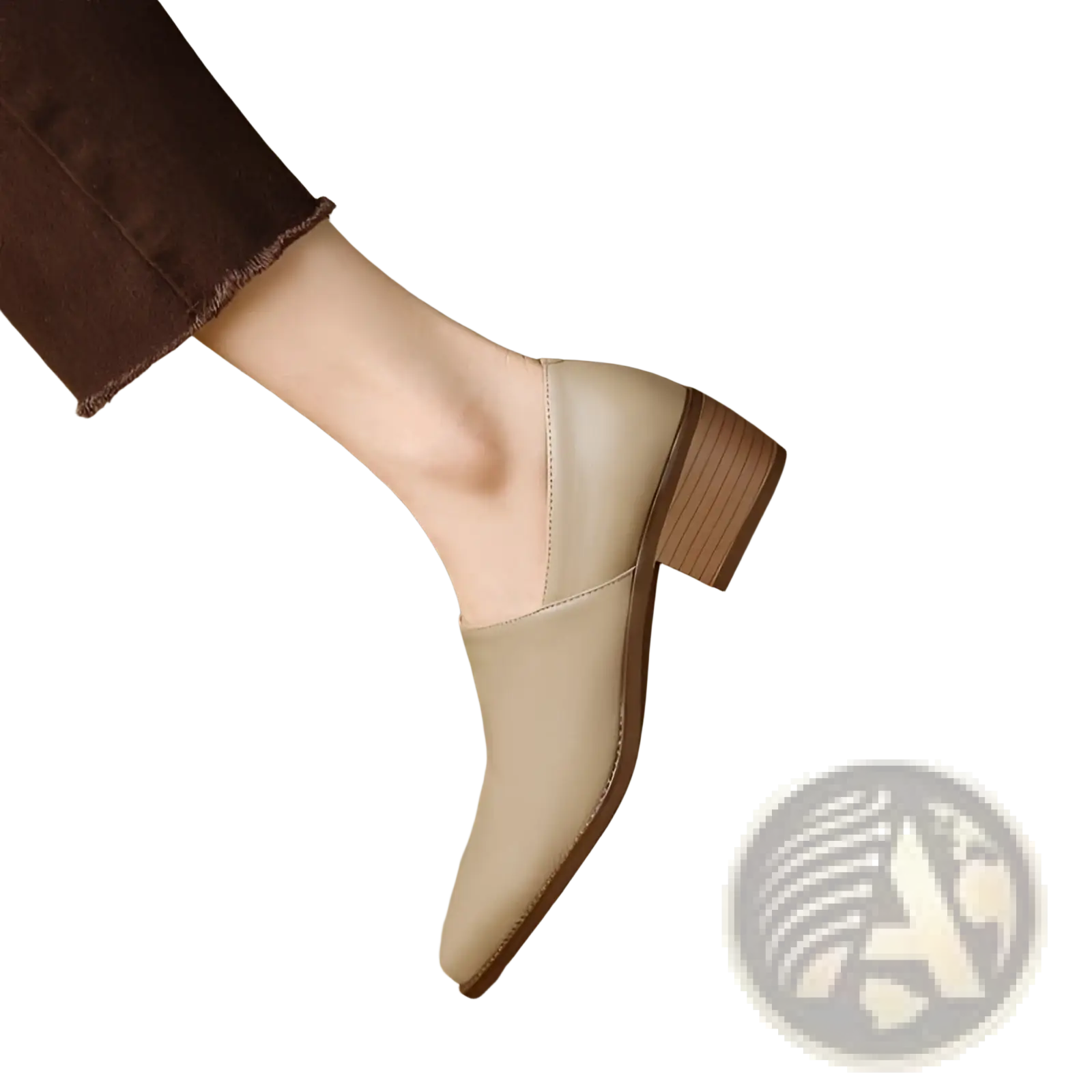 Beige leather ankle boot with block heel and pointed toe designed for women’s leather block heel loafers collection
