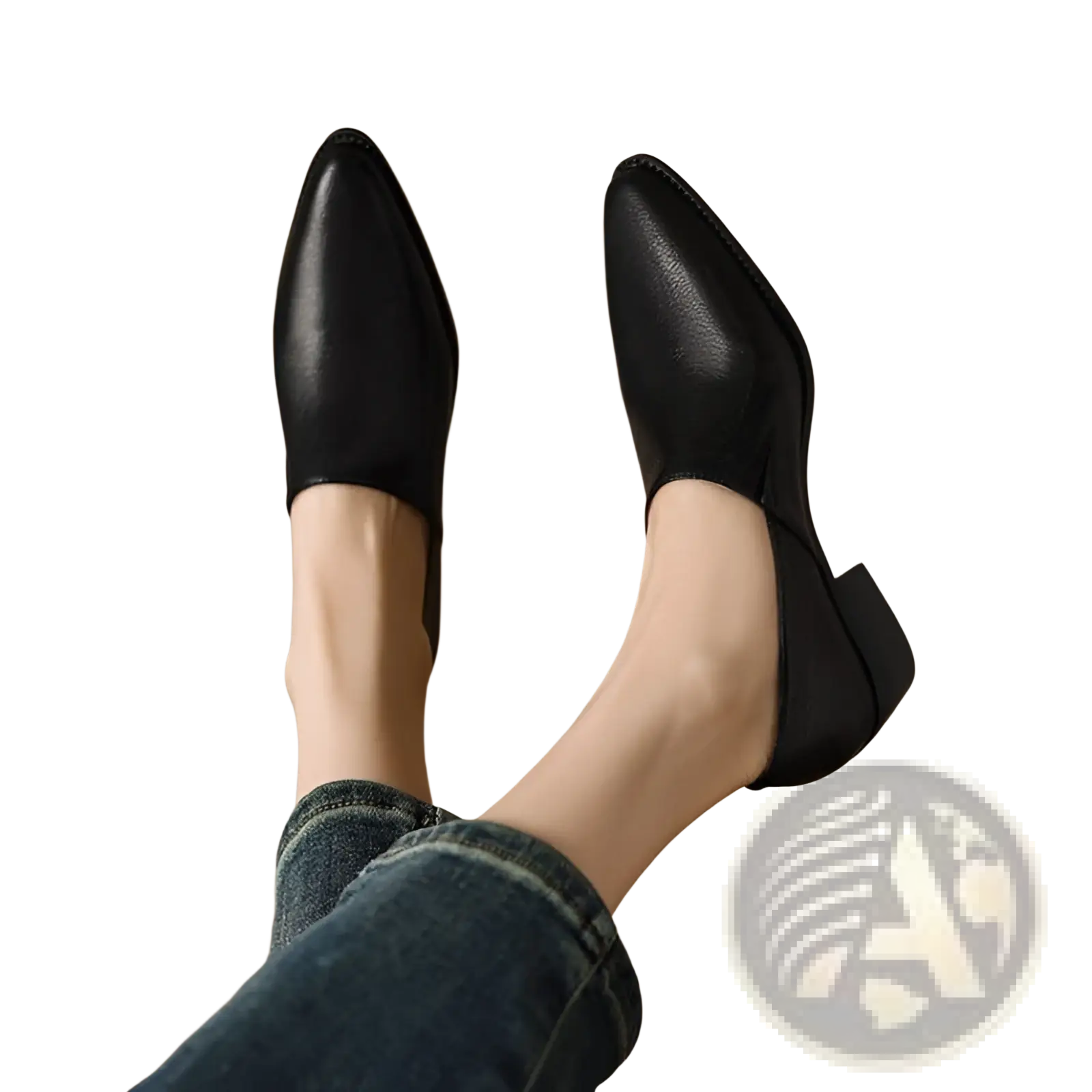 Black leather pointed-toe loafers with a low block heel for women elegant and comfortable footwear