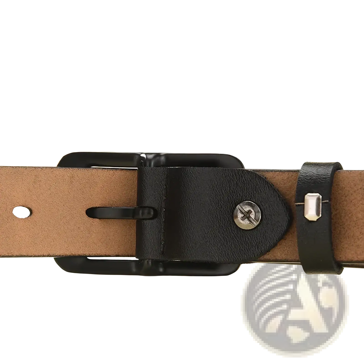 Women’s leather designer belt featuring brown leather with a black buckle and silver-toned hardware