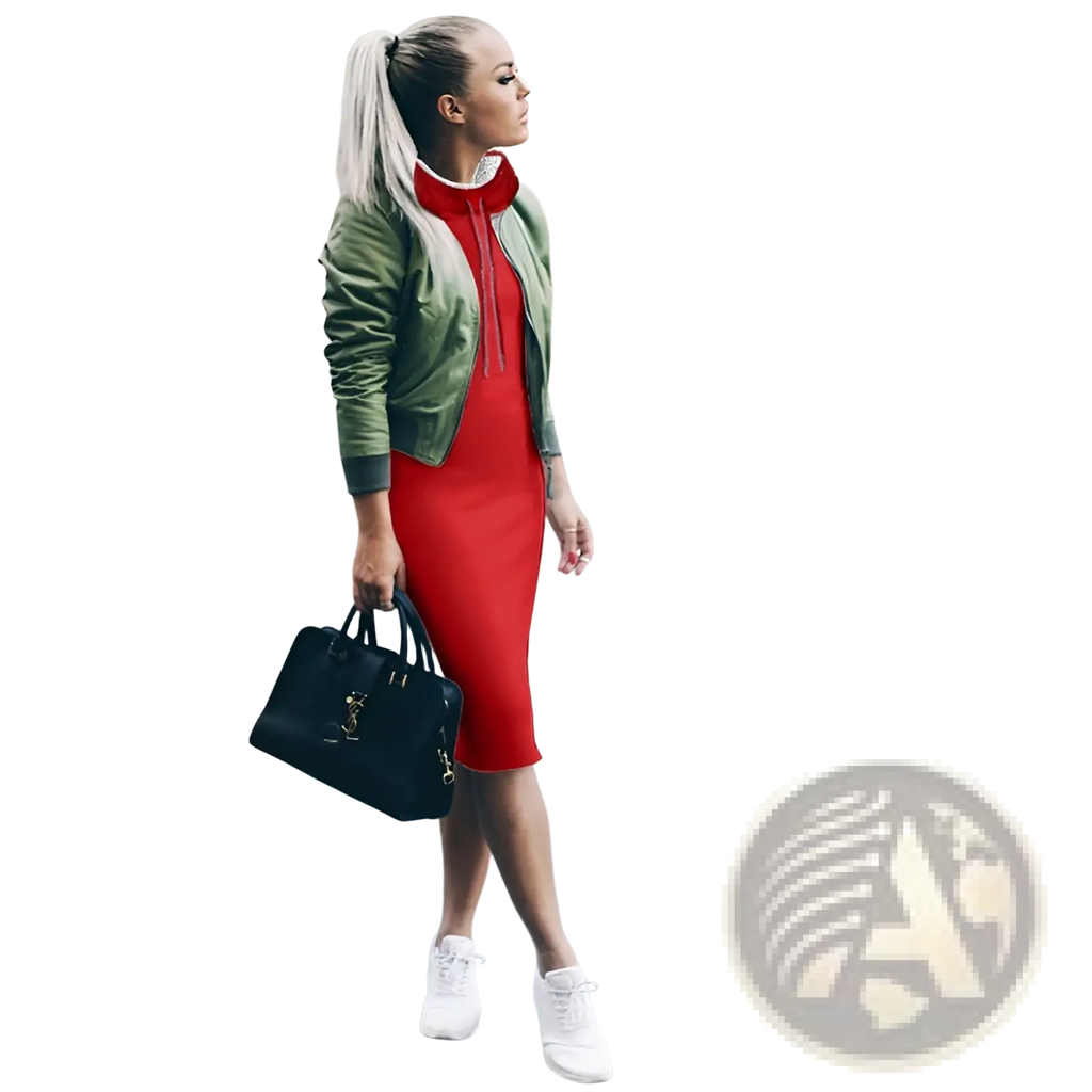Black leather handbag with gold-tone ysl logo detailing paired with women’s long sleeve high collar hooded midi dress