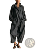Women’s black loose casual jumpsuit with hood wide-leg pants and pockets for comfortable everyday wear