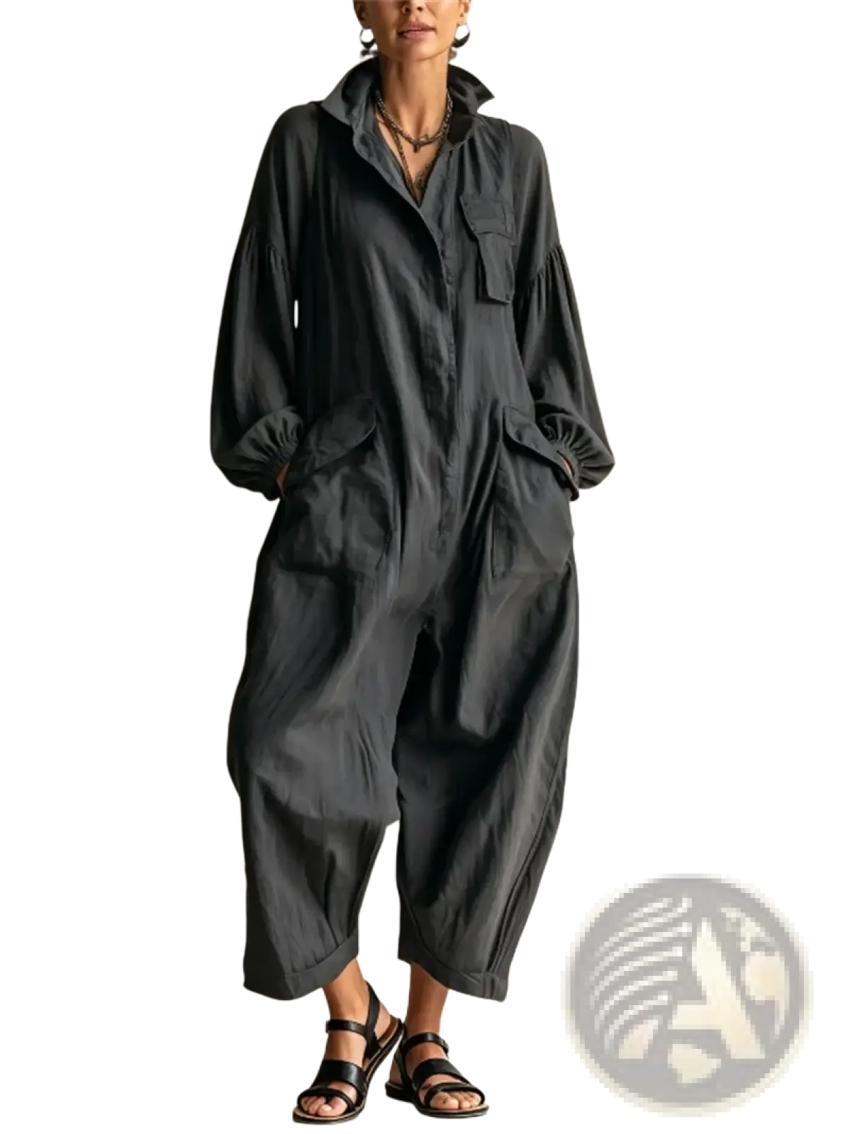Women’s black loose casual jumpsuit with hood wide-leg pants and pockets for comfortable everyday wear