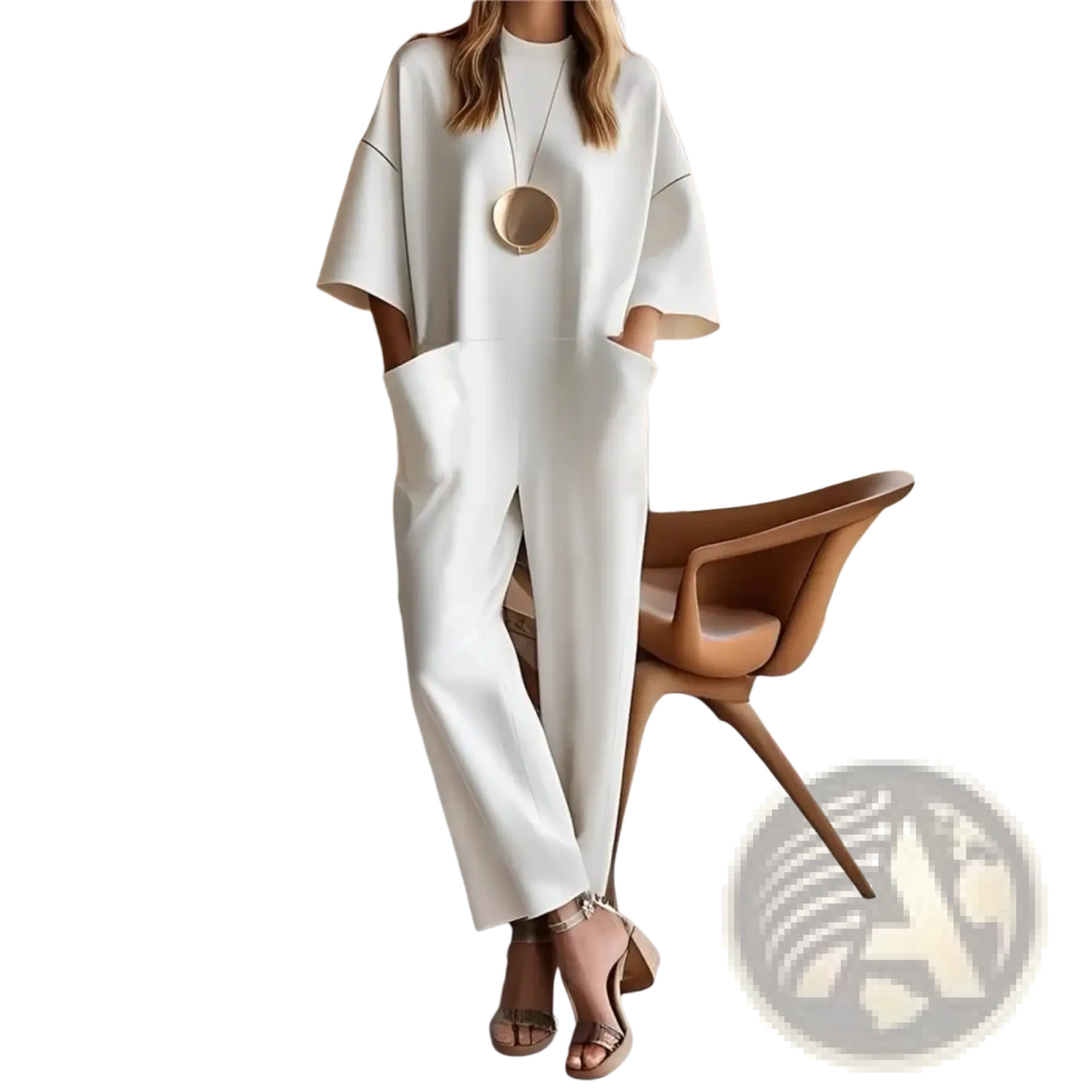 White oversized women’s loose casual short sleeve jumpsuit with wide-leg pants and minimalist design