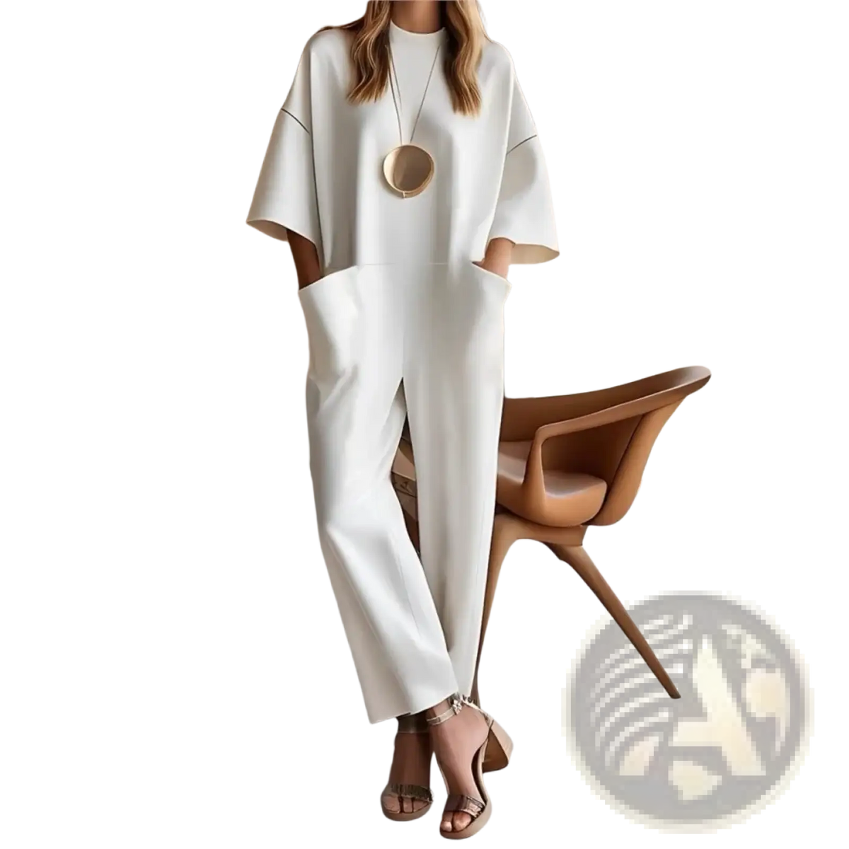 White oversized women’s loose casual short sleeve jumpsuit with wide-leg pants and minimalist design