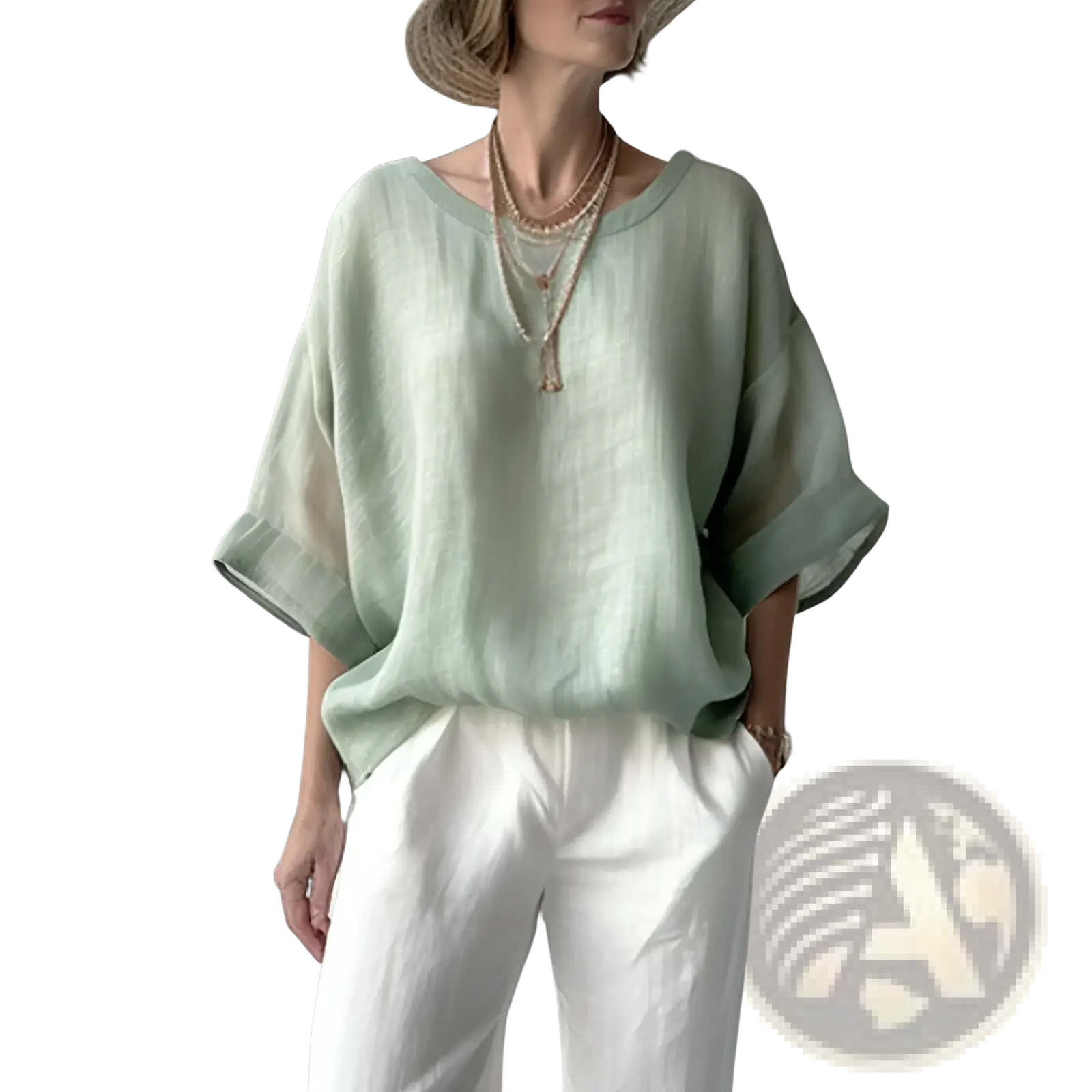 Light green women’s loose linen drop shoulder blouse with wide sleeves and relaxed fit