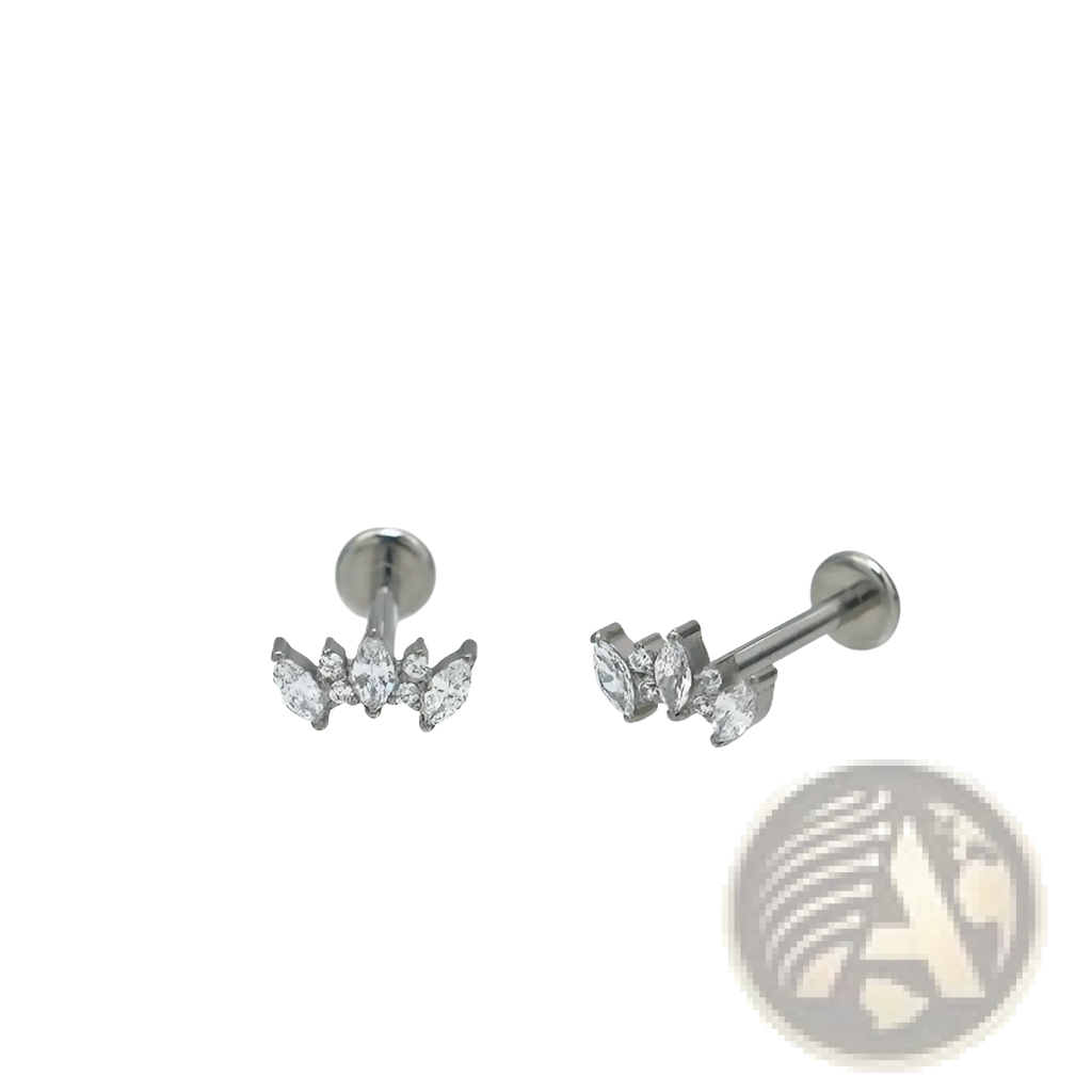 Women’s marquise crystal flower stainless steel stud earrings silver with delicate leaf design and clear faceted crystals