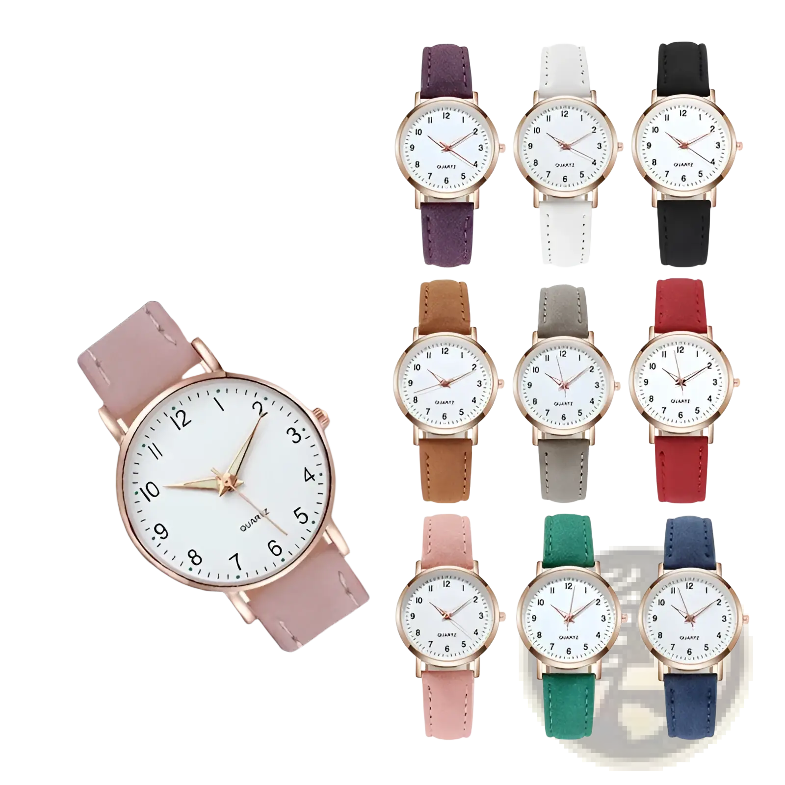 Women’s minimalist luminous quartz watch with pink leather strap white face and rose gold tone case