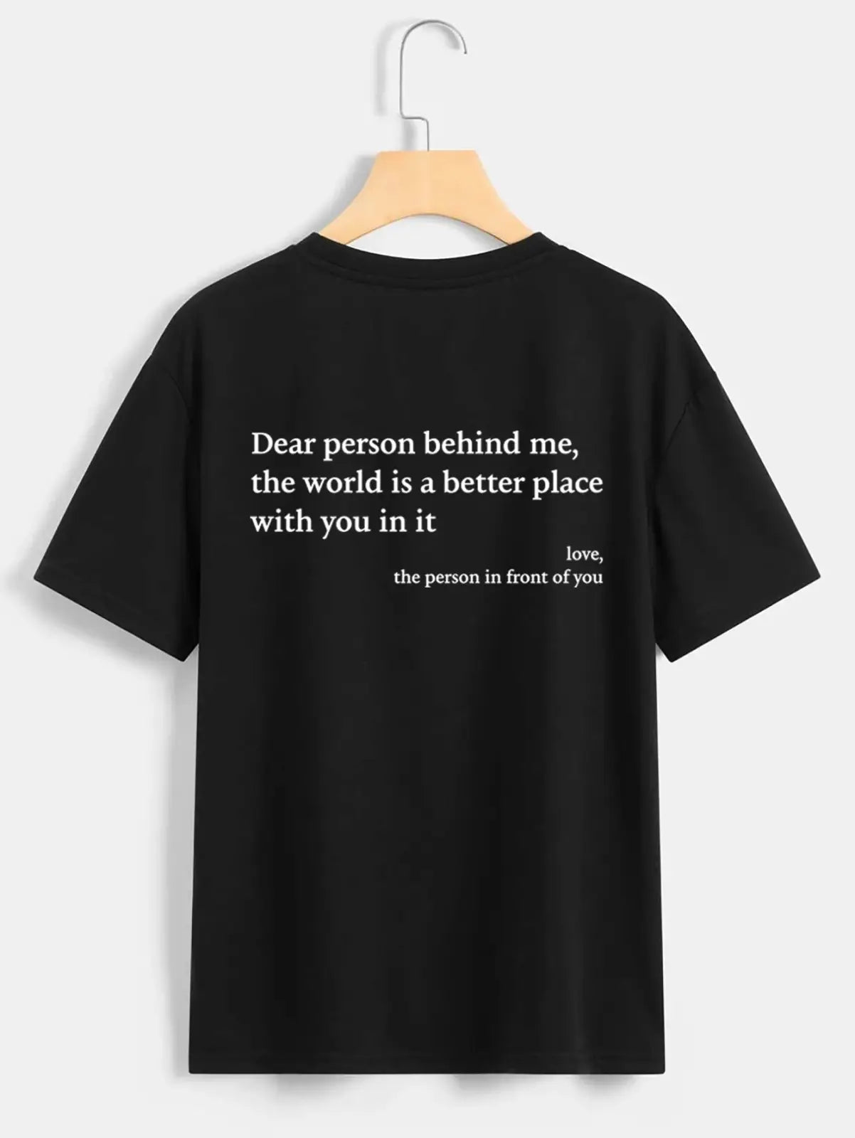 Black cotton oversized womens t shirt with white slogan print on the back short sleeves casual wear