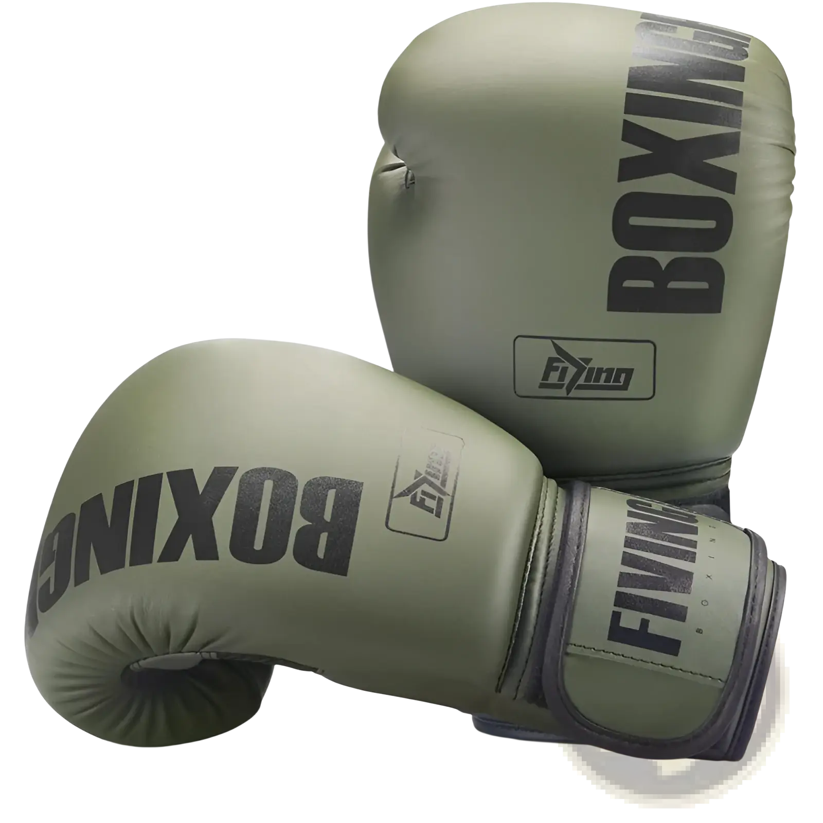 Olive green five boxing gloves with black lettering and logo detailing for women’s pink boxing gloves training and sanda fight gear