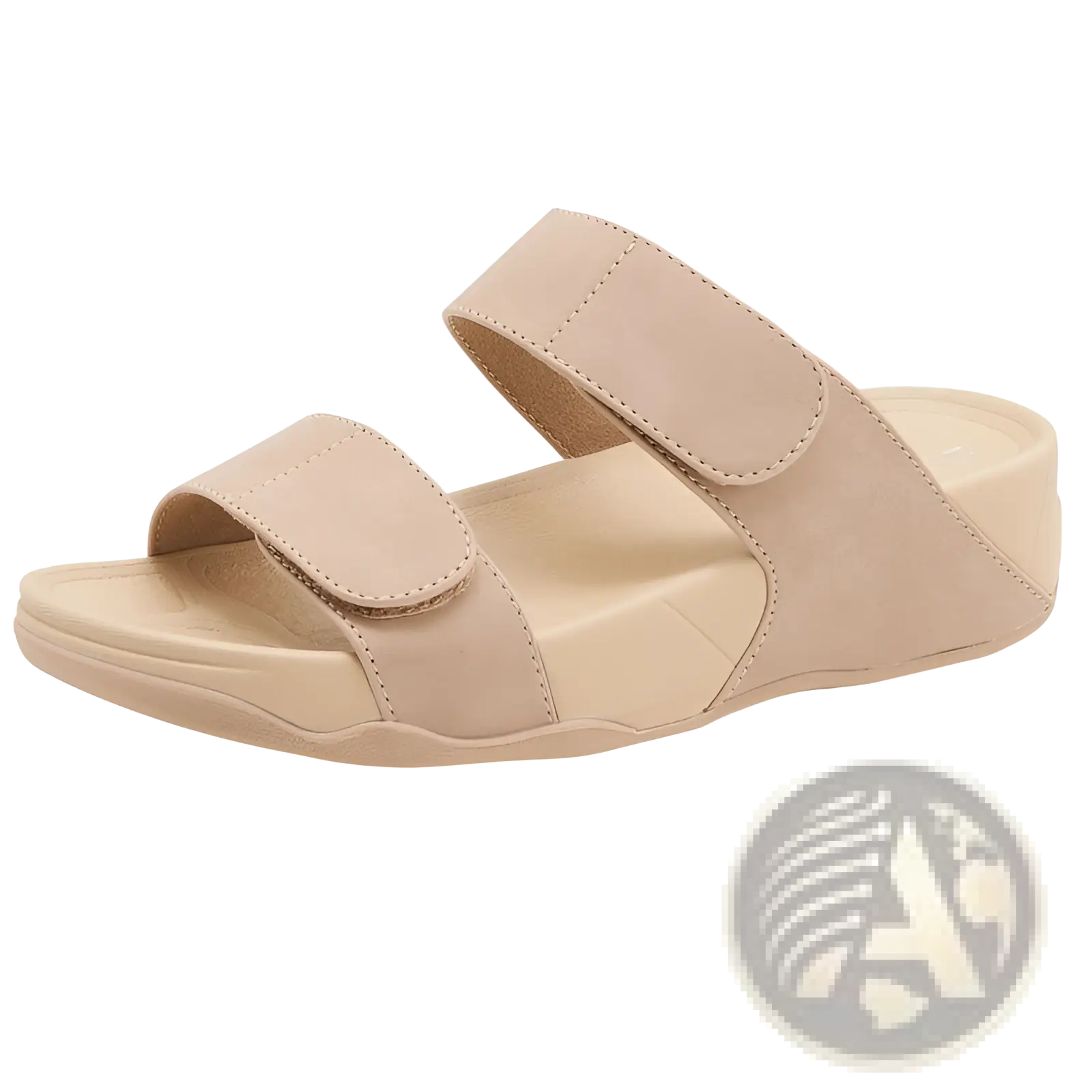 Beige leather-look women’s platform sport sandal with two velcro straps and cushioned sole for comfort