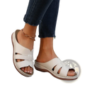 White leather women’s platform wedge slide sandals with cross-strap design and brown rubber soles for summer wear