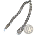 Women’s platinum plated stainless steel curb link bracelet in silver tone with polished finish and classic buckle clasp