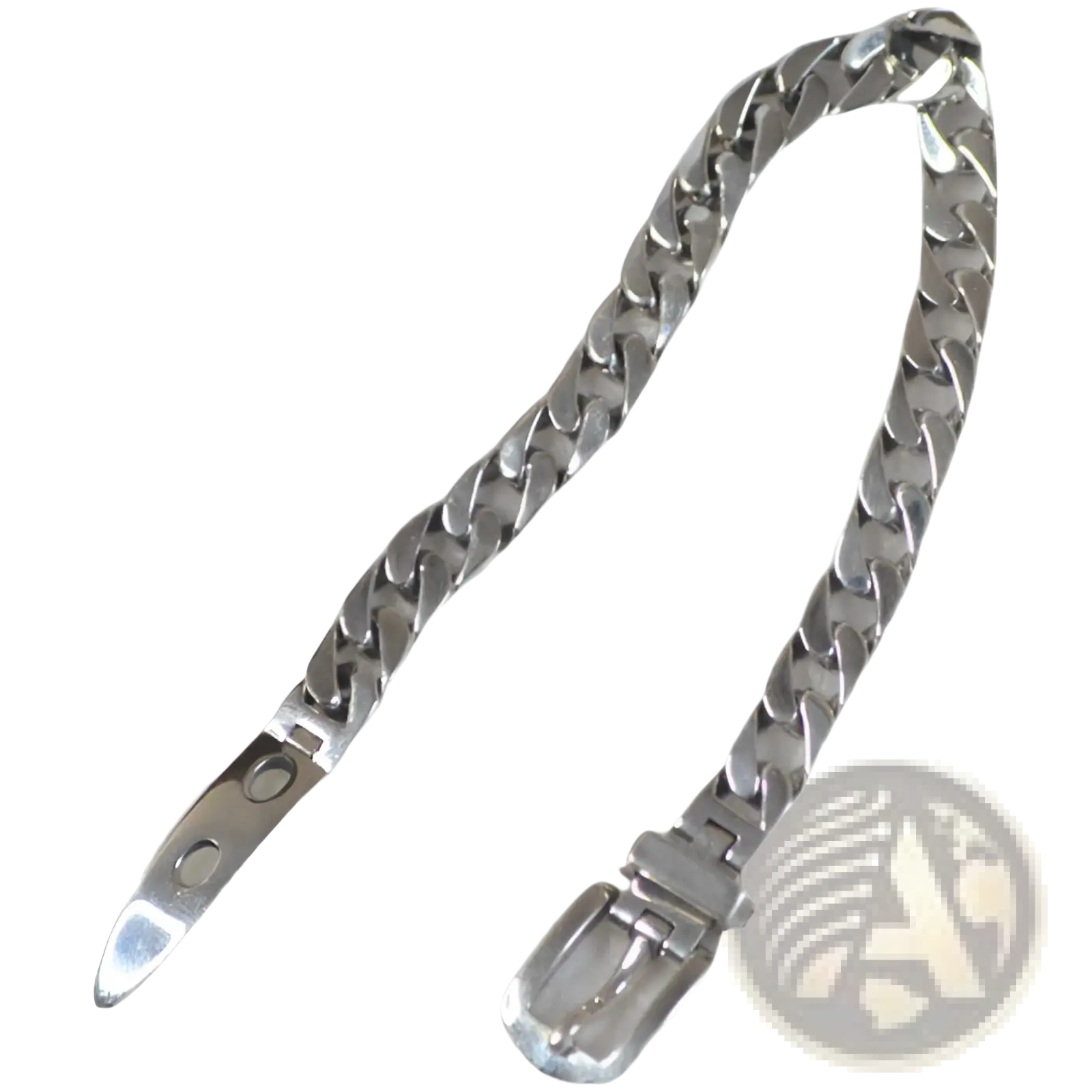 Women’s platinum plated stainless steel curb link bracelet in silver tone with polished finish and classic buckle clasp