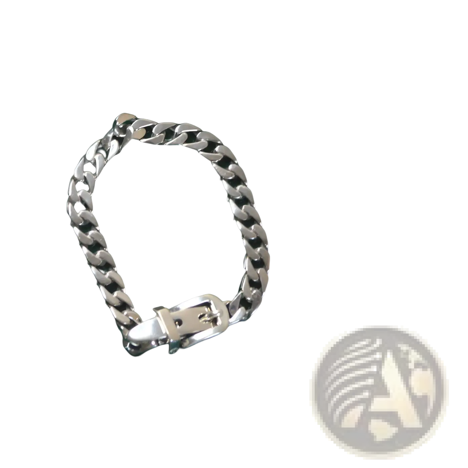 Women’s platinum plated stainless steel buckle chain bracelet with silver-toned cuban link and polished finish