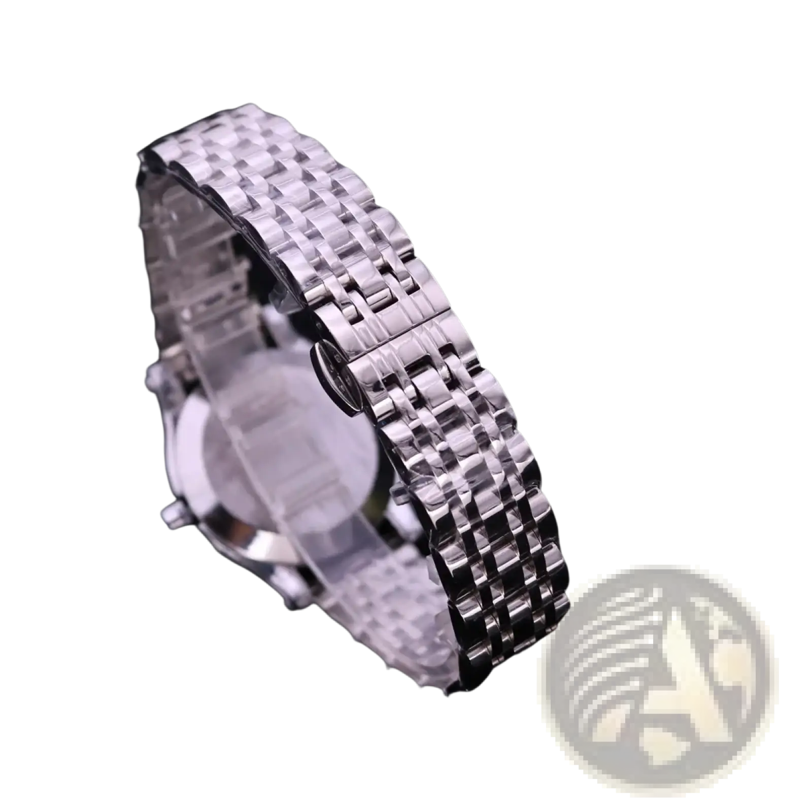 Women’s quartz leather dress watch featuring a silver-toned stainless steel mesh bracelet with interlocking links