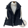 Women’s quilted black puffer vest plus size outerwear with hood front zipper and side pockets