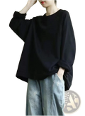 Black oversized long-sleeved pullover sweatshirt with relaxed fit made of soft cotton blend fabric for women