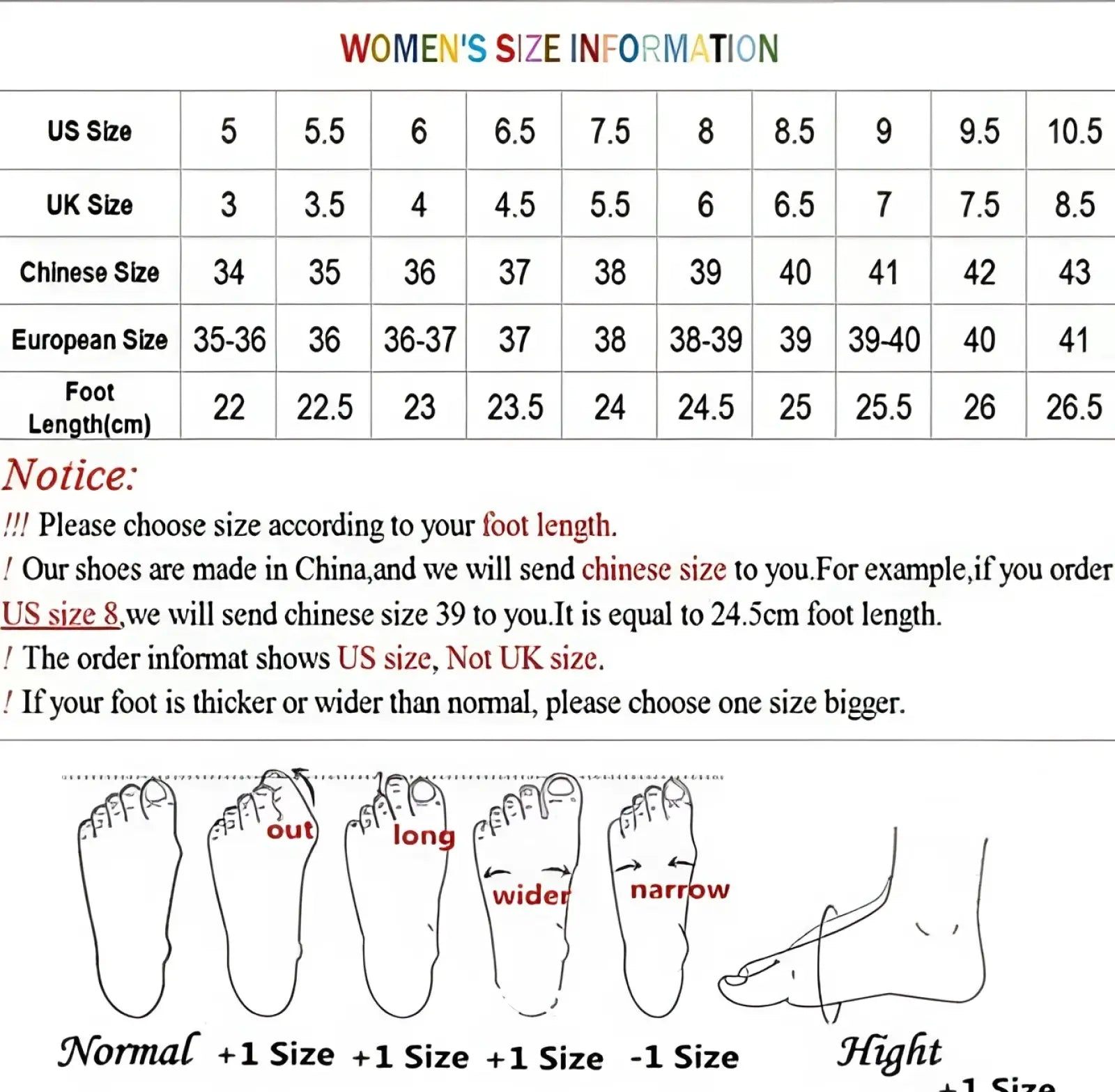 Women’s retro french leather mid heel sandals size conversion chart with foot length and us uk chinese european sizes