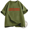 Olive green oversized cotton t-shirt with bold red text supporting womens rights and wrongs on the front