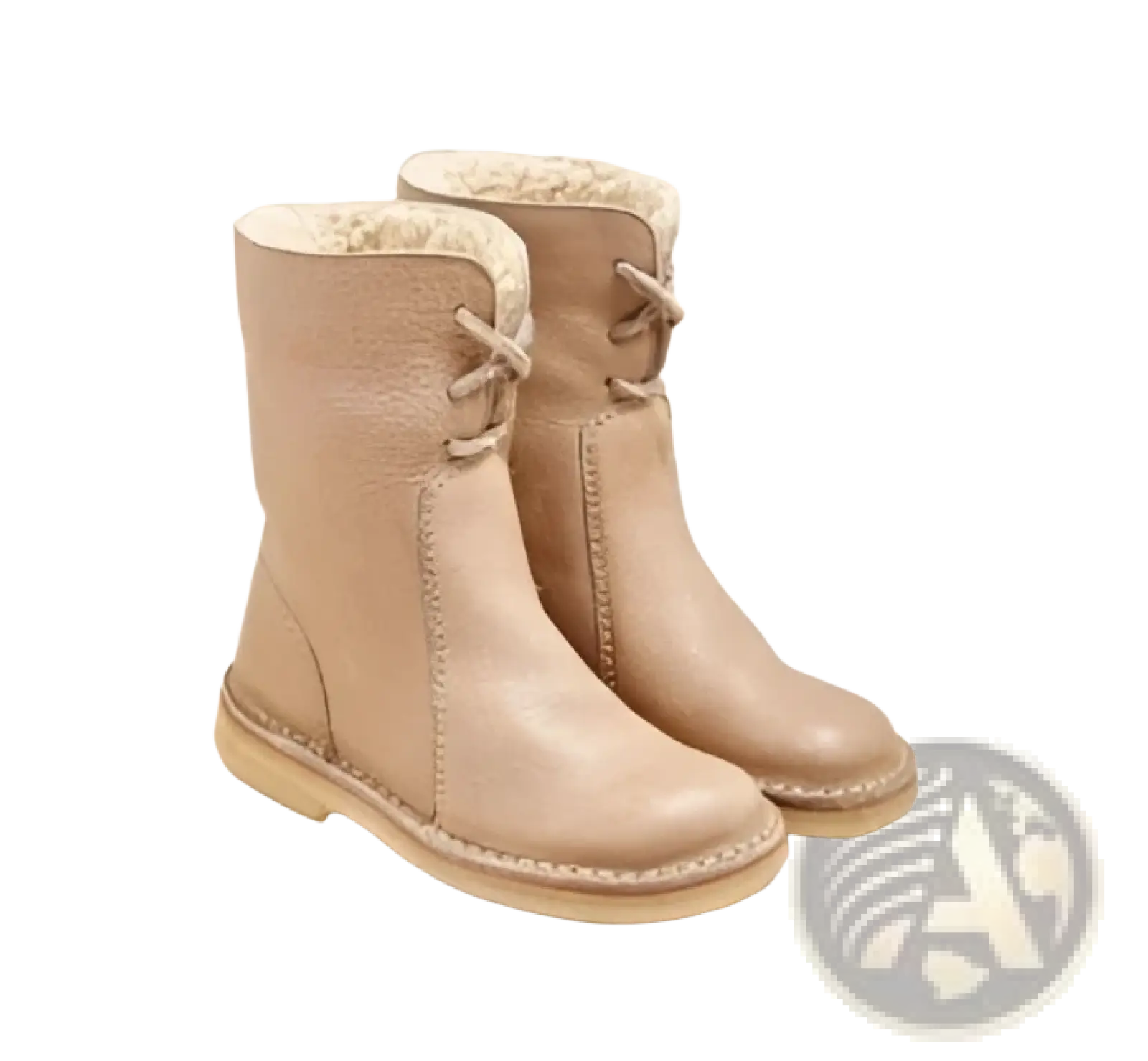 Beige leather women’s martin boots with shearling lining lace-up design and flat sole for comfort and style