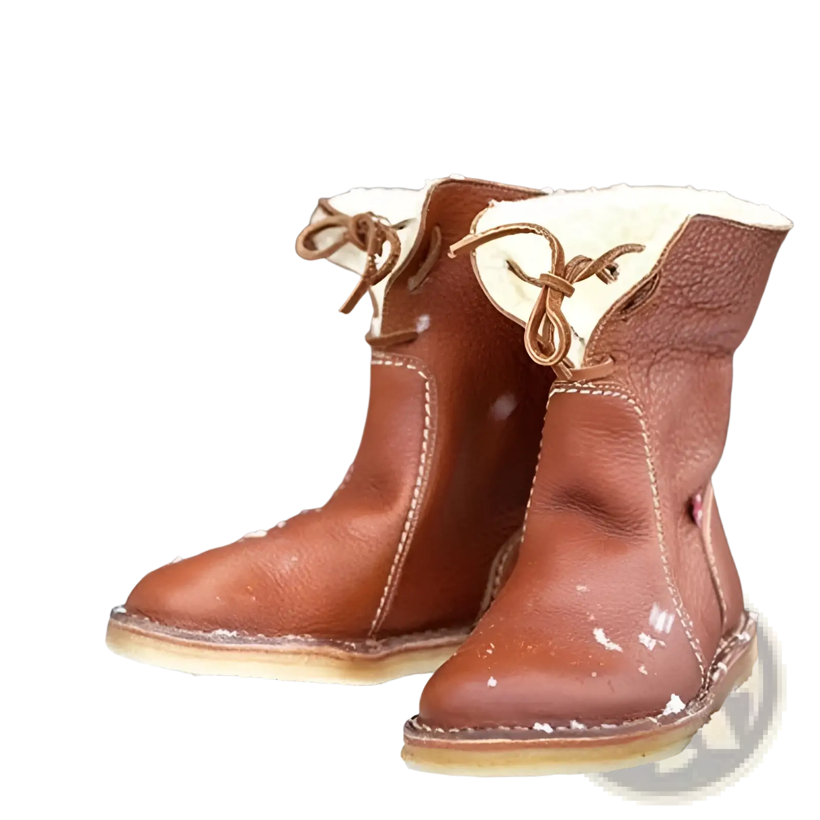 Women’s shearling lined leather martin boots in brown with cream lining and sturdy sole for winter wear