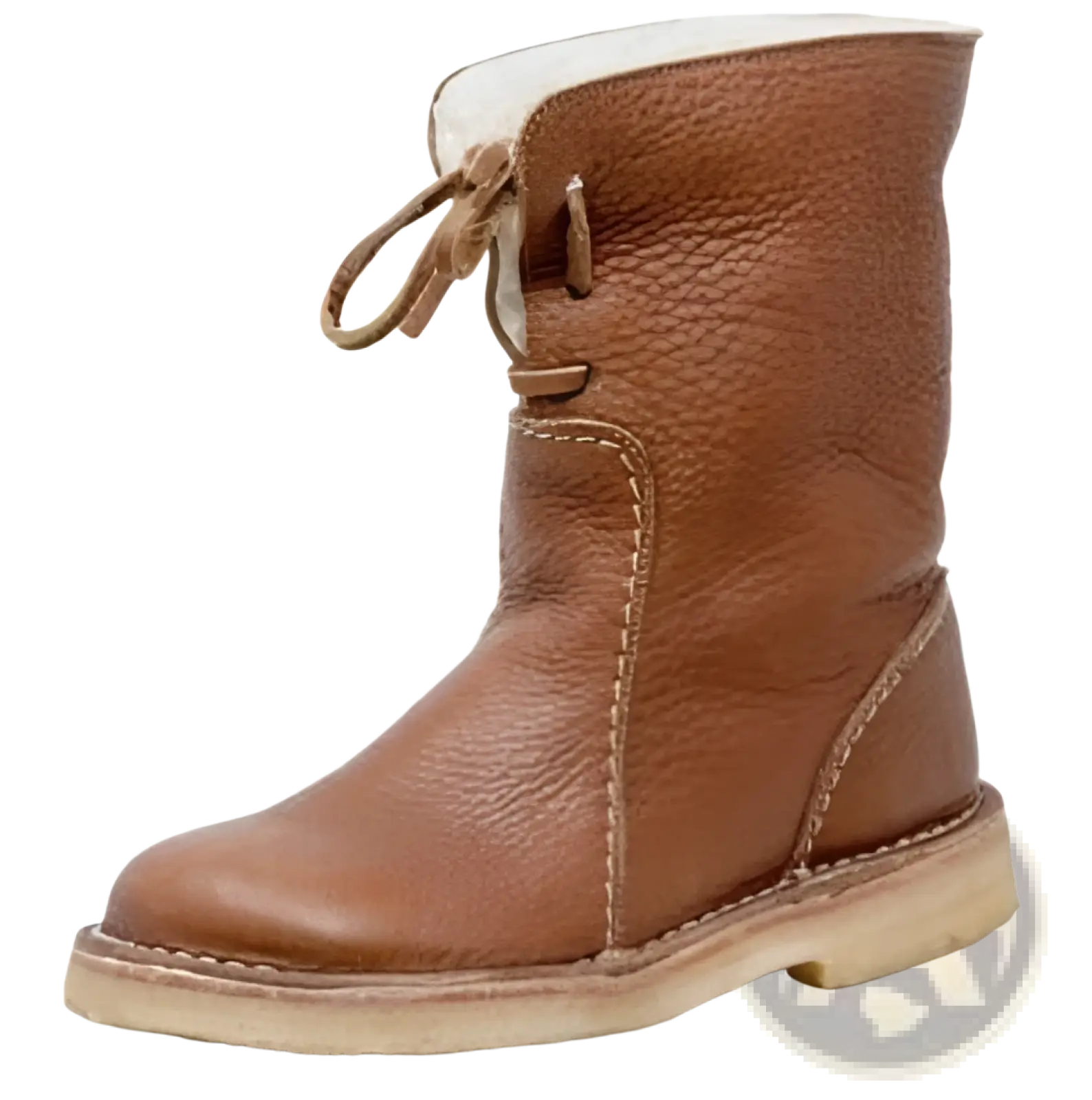 Women’s shearling lined leather martin boots in tan with soft white shearling lining and matching tan laces