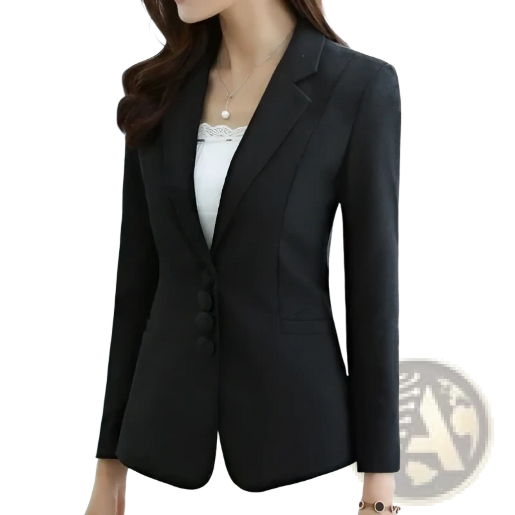 Black women’s slim fit herringbone blazer suit jacket with sleek professional design and subtle texture