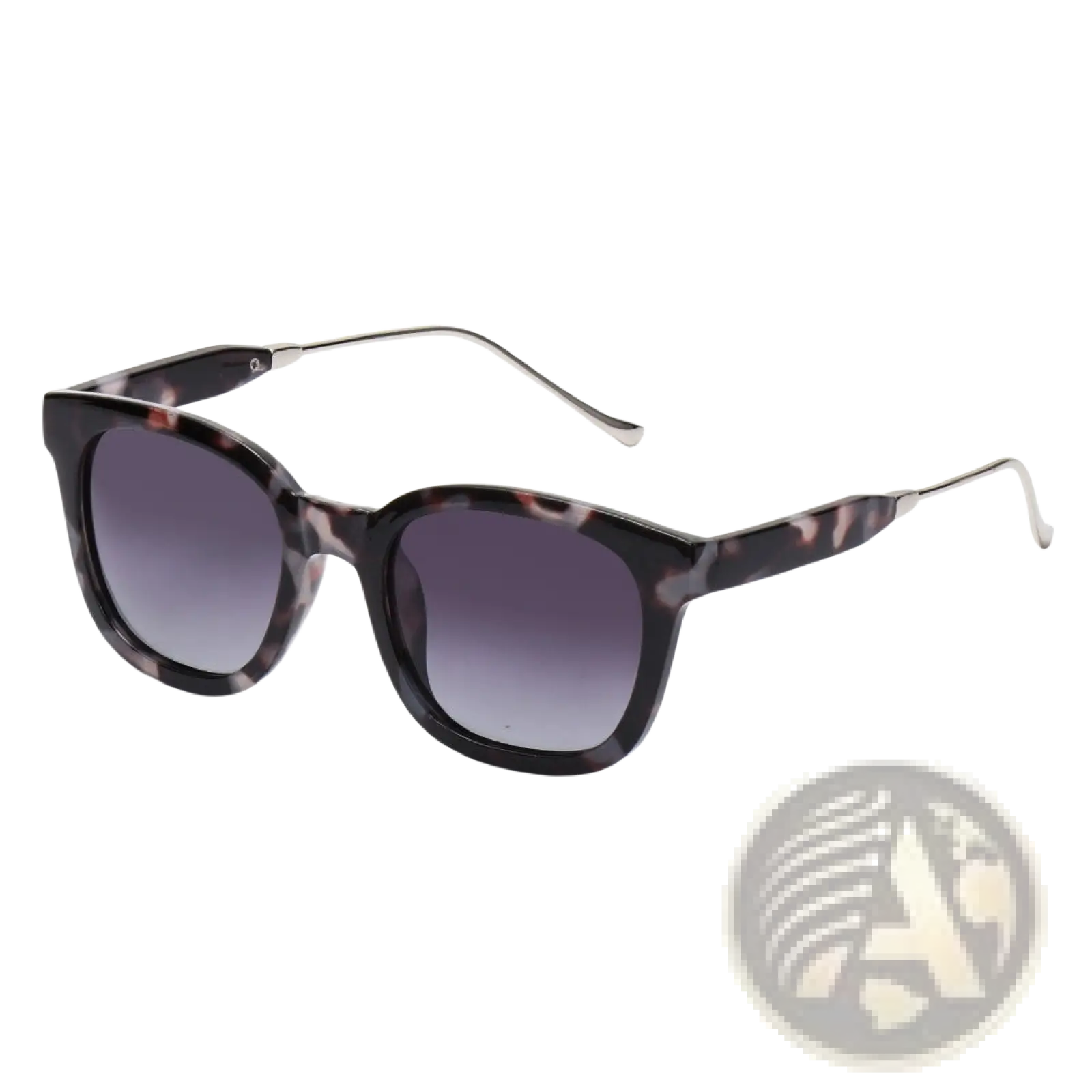 Women’s square polarized sunglasses with tortoiseshell frame, gradient gray lenses, and metallic temple tips
