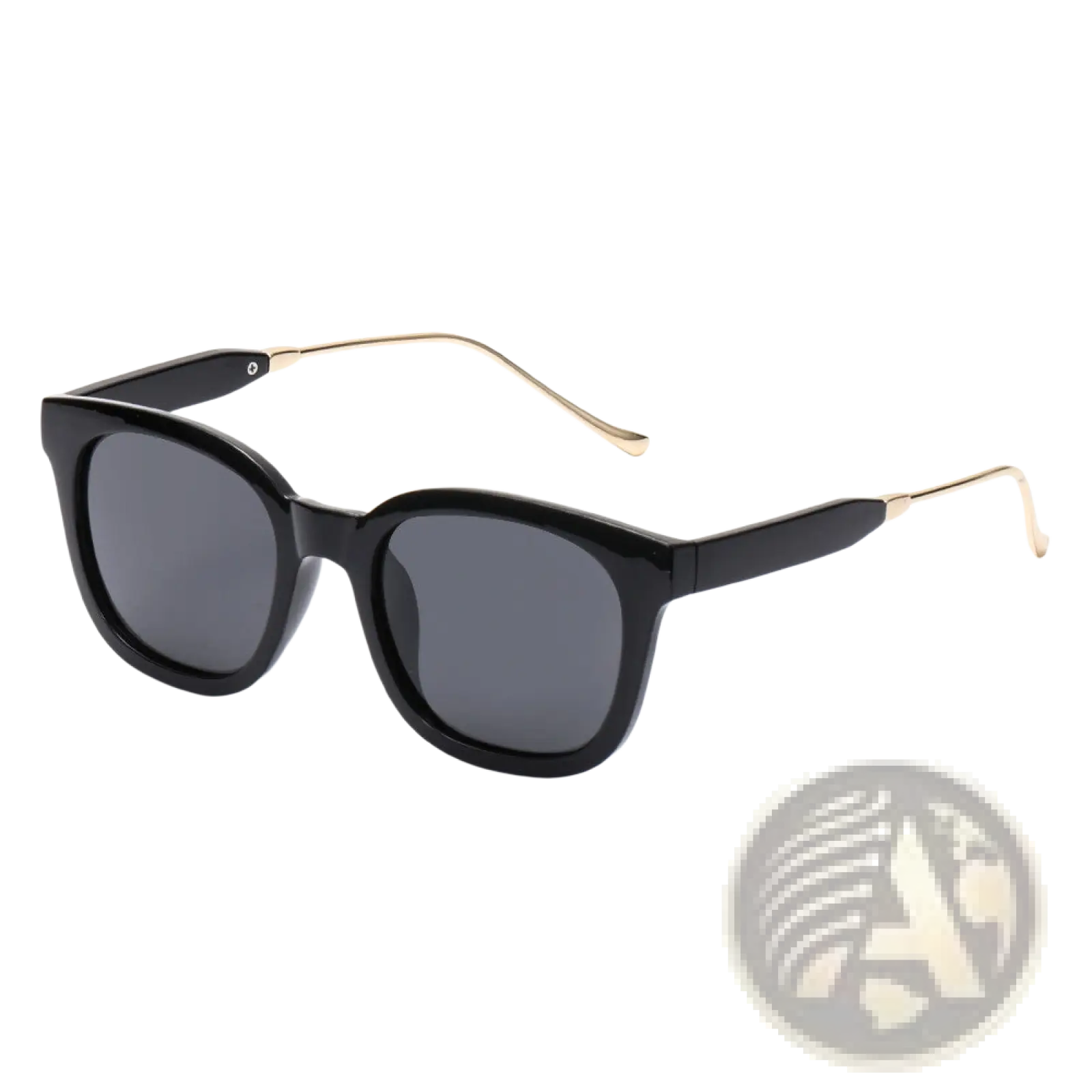 Women’s square polarized fashion sunglasses with black frames gold temple tips and dark gray lenses