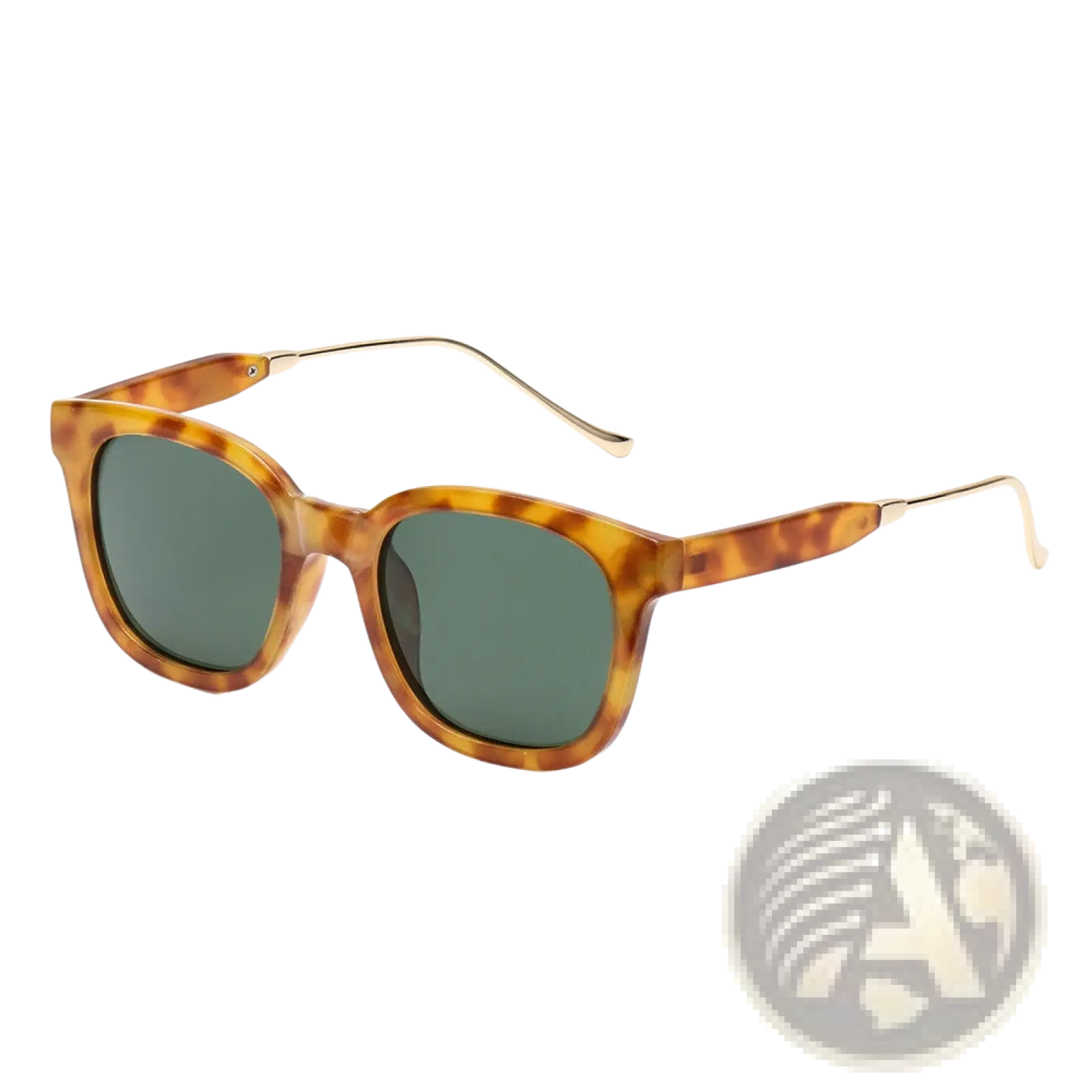 Women’s square polarized tortoiseshell sunglasses with green lenses and gold-tone metal temples for fashion use