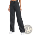 High-waisted dark gray denim jeans with straight-leg cut and classic five-pocket design for women